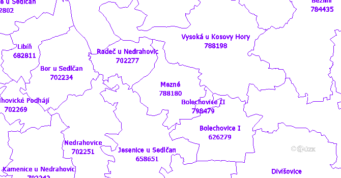 Katastrální mapa Mezné - přehledová mapa katastrálního území