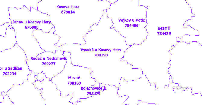 Katastrální mapa Vysoká u Kosovy Hory - přehledová mapa katastrálního území