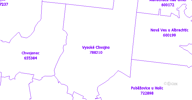 Katastrální mapa Vysoké Chvojno - přehledová mapa katastrálního území