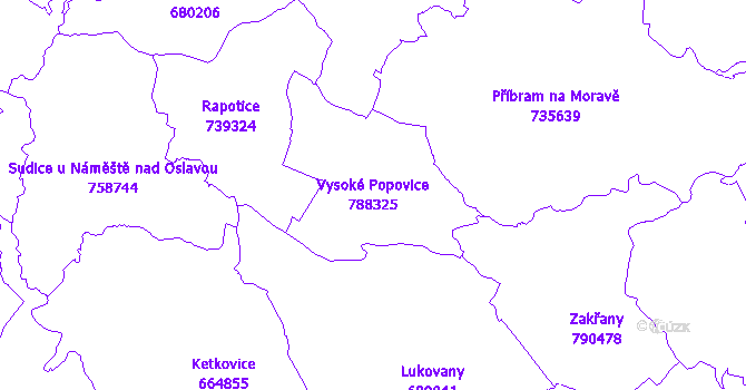 Katastrální mapa Vysoké Popovice