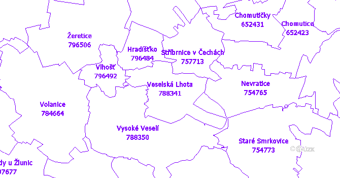 Katastrální mapa Veselská Lhota - přehledová mapa katastrálního území