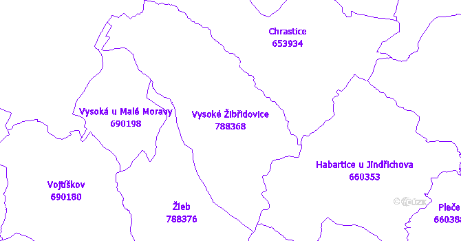 Katastrální mapa Vysoké Žibřidovice - přehledová mapa katastrálního území