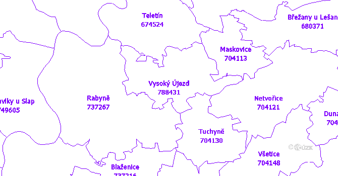 Katastrální mapa Vysoký Újezd - přehledová mapa katastrálního území