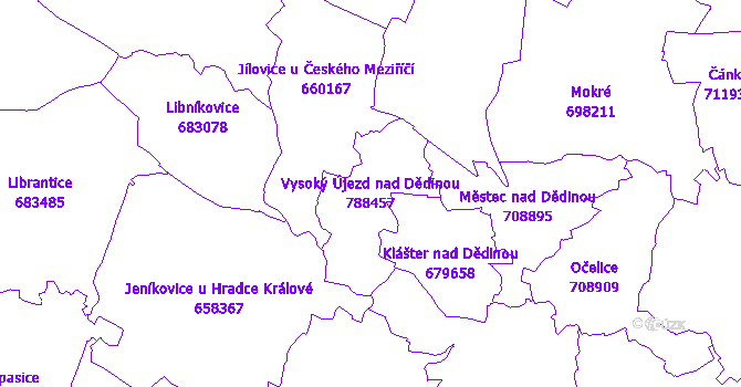Katastrální mapa Vysoký Újezd nad Dědinou - přehledová mapa katastrálního území