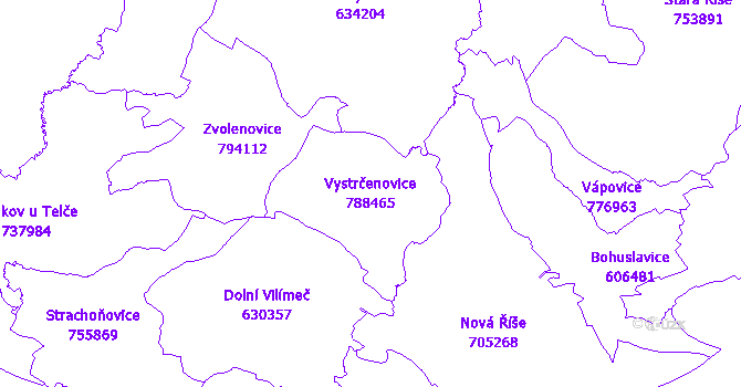 Katastrální mapa Vystrčenovice - přehledová mapa katastrálního území
