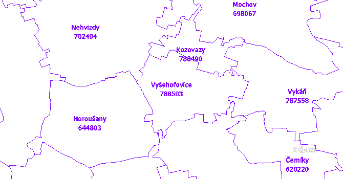 Katastrální mapa Vyšehořovice - přehledová mapa katastrálního území