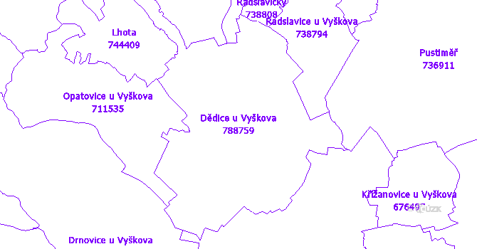 Katastrální mapa Dědice u Vyškova - přehledová mapa katastrálního území
