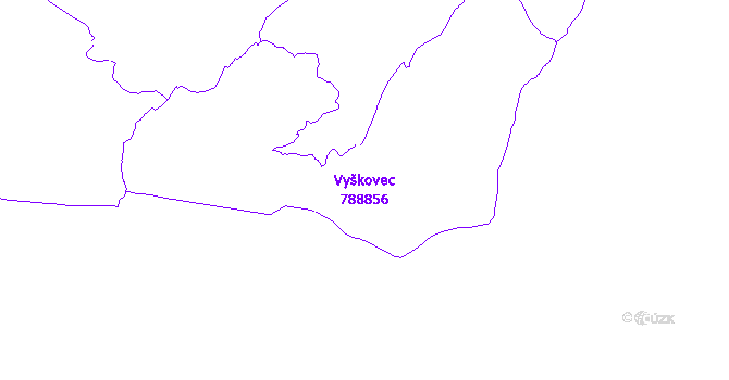 Katastrální mapa Vyškovec - přehledová mapa katastrálního území