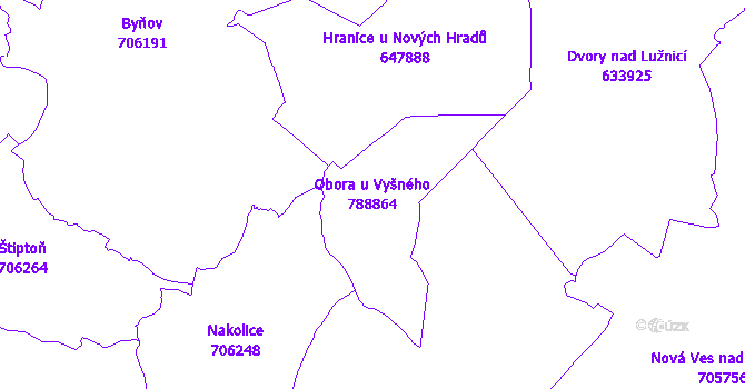 Katastrální mapa Obora u Vyšného - přehledová mapa katastrálního území
