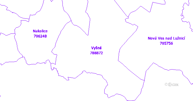 Katastrální mapa Vyšné - přehledová mapa katastrálního území