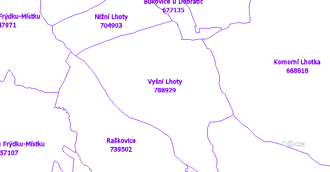 Katastrální mapa Vyšní Lhoty - přehledová mapa katastrálního území