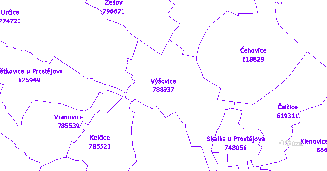Katastrální mapa Výšovice - přehledová mapa katastrálního území