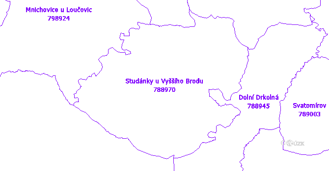 Katastrální mapa Studánky u Vyššího Brodu - přehledová mapa katastrálního území