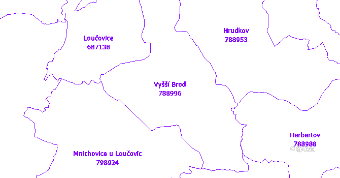 Katastrální mapa Vyšší Brod - přehledová mapa katastrálního území