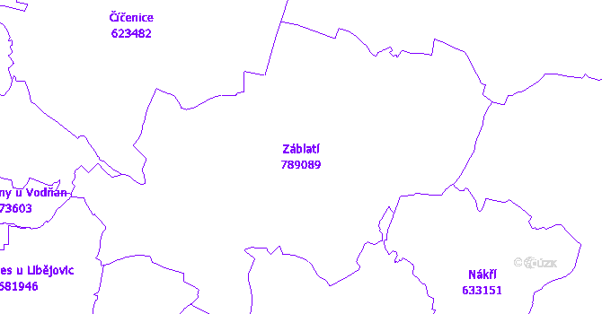 Katastrální mapa Záblatí - přehledová mapa katastrálního území