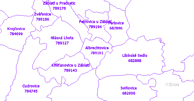 Katastrální mapa Albrechtovice - přehledová mapa katastrálního území