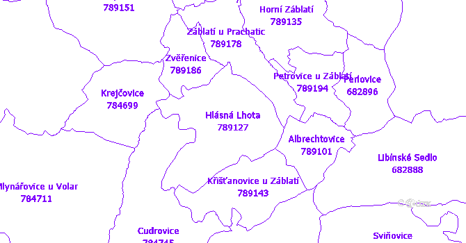 Katastrální mapa Hlásná Lhota - přehledová mapa katastrálního území