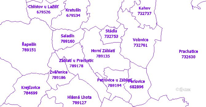 Katastrální mapa Horní Záblatí - přehledová mapa katastrálního území