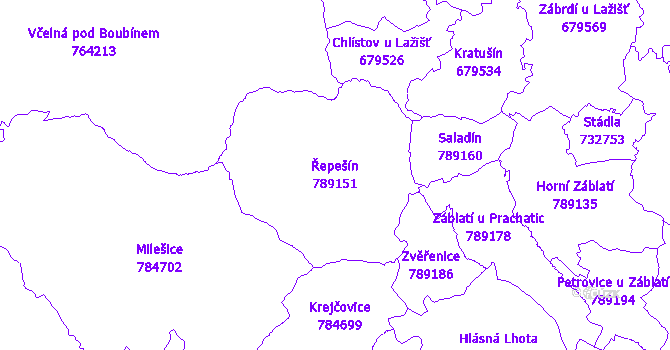 Katastrální mapa Řepešín - přehledová mapa katastrálního území