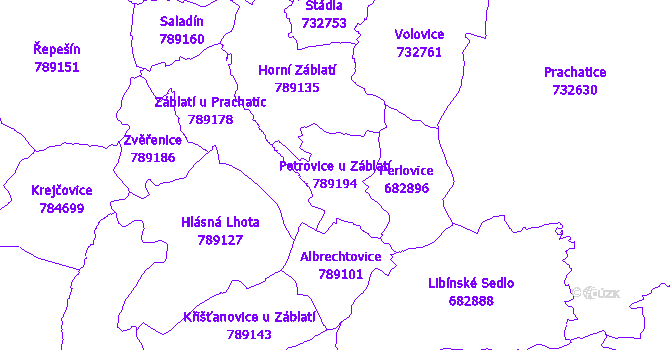 Katastrální mapa Petrovice u Záblatí