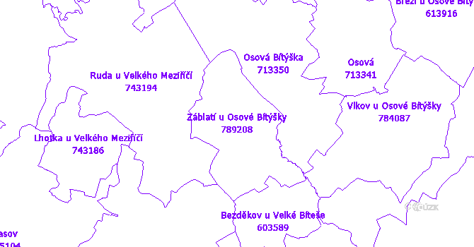 Katastrální mapa Záblatí u Osové Bítýšky - přehledová mapa katastrálního území