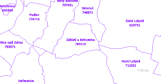 Katastrální mapa Záblatí u Bohumína - přehledová mapa katastrálního území