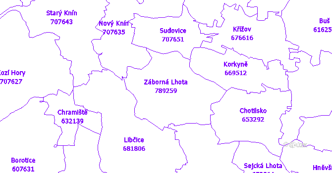 Katastrální mapa Záborná Lhota - přehledová mapa katastrálního území