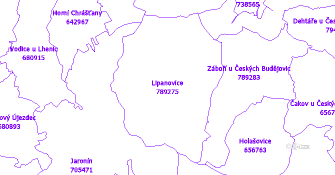 Katastrální mapa Lipanovice - přehledová mapa katastrálního území