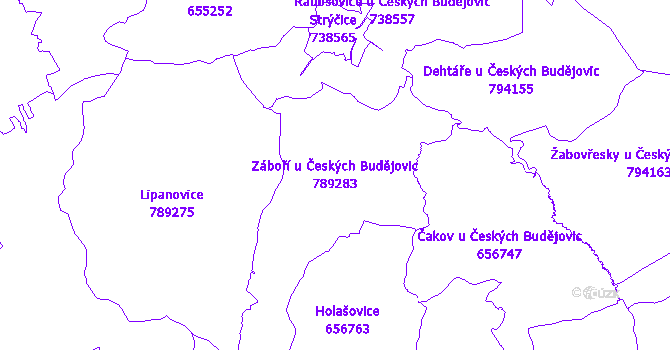 Katastrální mapa Záboří u Českých Budějovic - přehledová mapa katastrálního území
