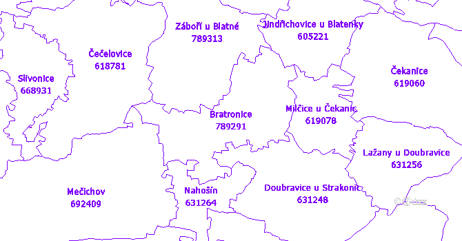 Katastrální mapa Bratronice - přehledová mapa katastrálního území