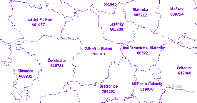 Katastrální mapa Záboří u Blatné - přehledová mapa katastrálního území