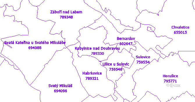 Katastrální mapa Kobylnice nad Doubravou - přehledová mapa katastrálního území