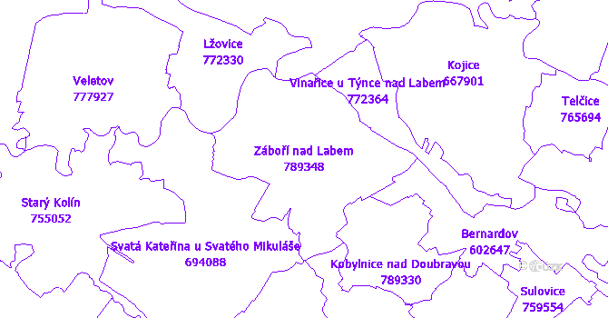 Katastrální mapa Záboří nad Labem