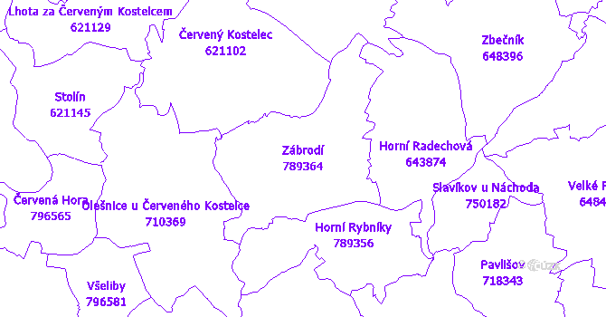Katastrální mapa Zábrodí - přehledová mapa katastrálního území