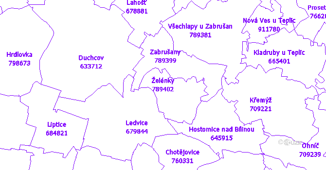Katastrální mapa Želénky - přehledová mapa katastrálního území