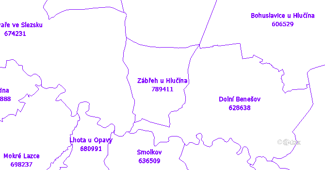 Katastrální mapa Zábřeh u Hlučína - přehledová mapa katastrálního území