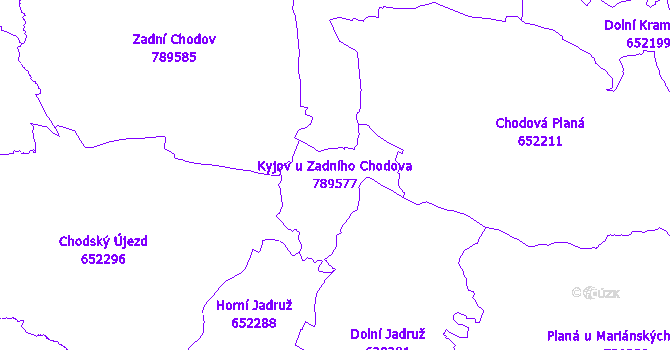 Katastrální mapa Kyjov u Zadního Chodova - přehledová mapa katastrálního území