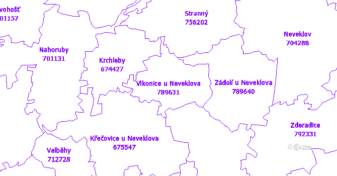 Katastrální mapa Vlkonice u Neveklova - přehledová mapa katastrálního území
