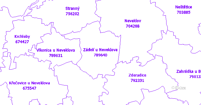 Katastrální mapa Zádolí u Neveklova - přehledová mapa katastrálního území