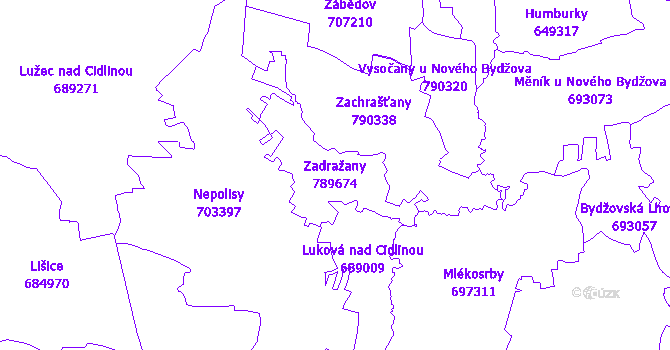 Katastrální mapa Zadražany - přehledová mapa katastrálního území