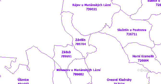 Katastrální mapa Závišín - přehledová mapa katastrálního území
