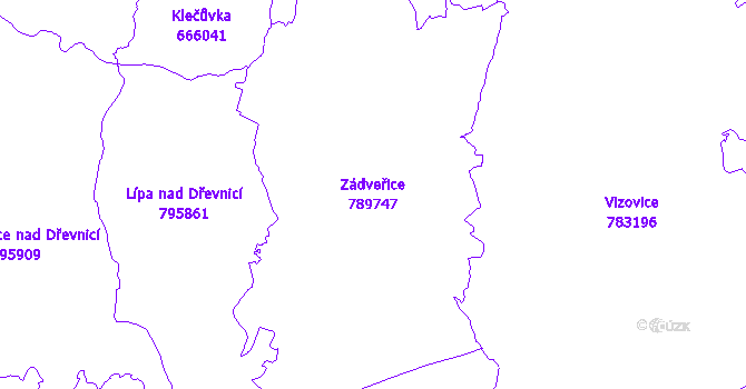 Katastrální mapa Zádveřice - přehledová mapa katastrálního území