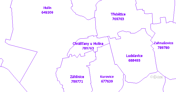 Katastrální mapa Chrášťany u Hulína - přehledová mapa katastrálního území
