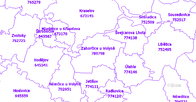 Katastrální mapa Zahorčice u Volyně - přehledová mapa katastrálního území
