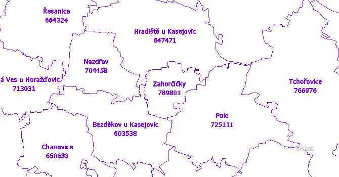 Katastrální mapa Zahorčičky