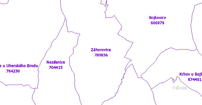 Katastrální mapa Záhorovice - přehledová mapa katastrálního území