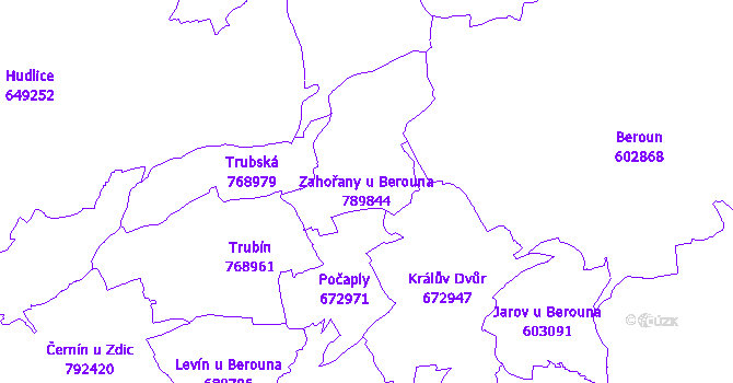 Katastrální mapa Zahořany u Berouna - přehledová mapa katastrálního území