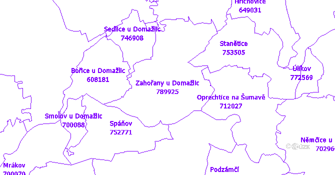 Katastrální mapa Zahořany u Domažlic - přehledová mapa katastrálního území