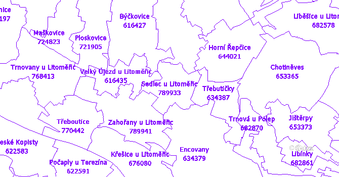Katastrální mapa Sedlec u Litoměřic - přehledová mapa katastrálního území