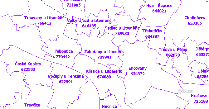 Katastrální mapa Zahořany u Litoměřic - přehledová mapa katastrálního území